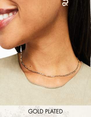 Seol + Gold 18ct gold vermeil figaro chain necklace  - ASOS Price Checker