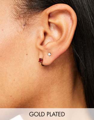 Seol + Gold 18ct gold vermeil garnet cubic zirconia huggie hoop earrings  - ASOS Price Checker