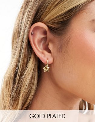Seol + Gold 18ct gold vermeil huggie hoop earrings with star pendant