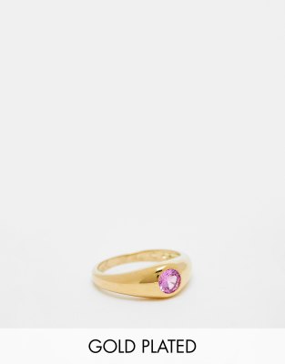 Seol + Gold 18ct gold vermeil pink cubic zirconia bezel ring