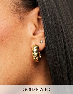 Seol + Gold 18ct gold vermeil puffy heart hoop earrings  - ASOS Price Checker