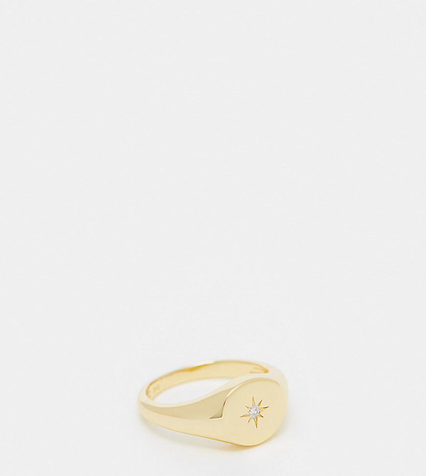 Seol + Gold 18ct gold vermeil round signet ring with cubic zirconia