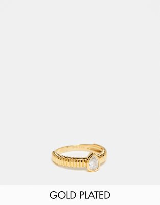 Seol + Gold 18kt gold vermeil cubic zironic teardrop stacking ring