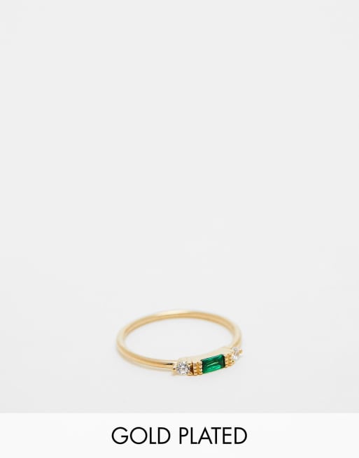 Seol + Gold 18kt gold vermeil emerald cubic zirconia stacking ring 