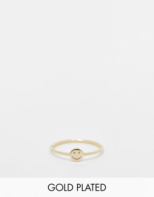 Seol + Gold 18kt gold vermeil engraved happy face ring