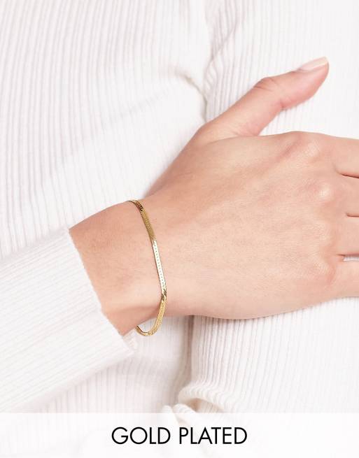 Seol + Gold - Armband met visgraatschakels van zilver dun verguld met 18k goud 