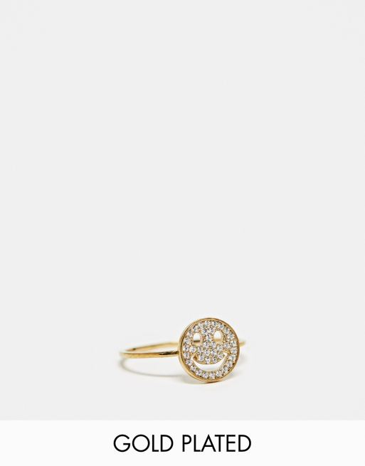 Seol + Gold - Bague avec motif smiley ornée de zircons cubiques en vermeil plaqué or 18 carats