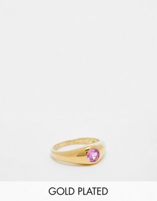 Seol + Gold 18ct gold vermeil pink cubic zirconia bezel ring  - ASOS Price Checker