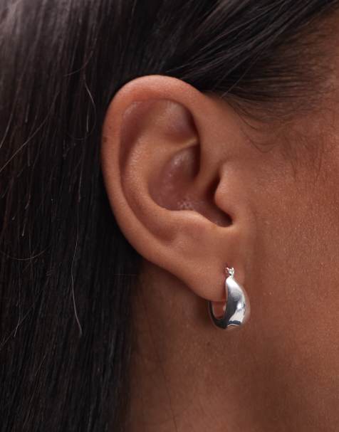 Seol + Gold chunky curved creole hoop earrings in sterling silver - view 1