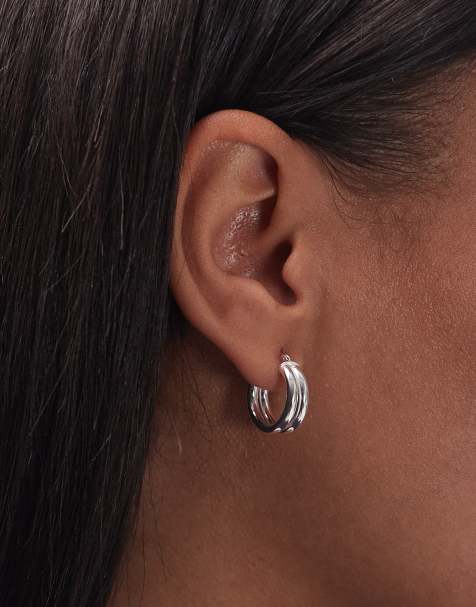 Seol + Gold chunky double hoop earrings in sterling silver - view 1