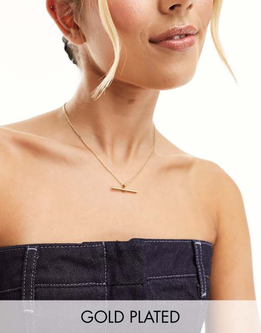 Seol + Gold - Collana con ciondolo a T placcata in oro 18 ct