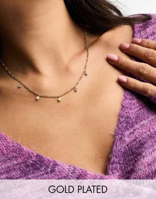 Seol + Gold - Collana in catenina figaro placcata oro 18 k con zirconia cubica 