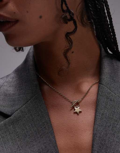 Seol + Gold - Collana in oro vermeil 18 kt con ciondolo a stellina e chiusura a T 