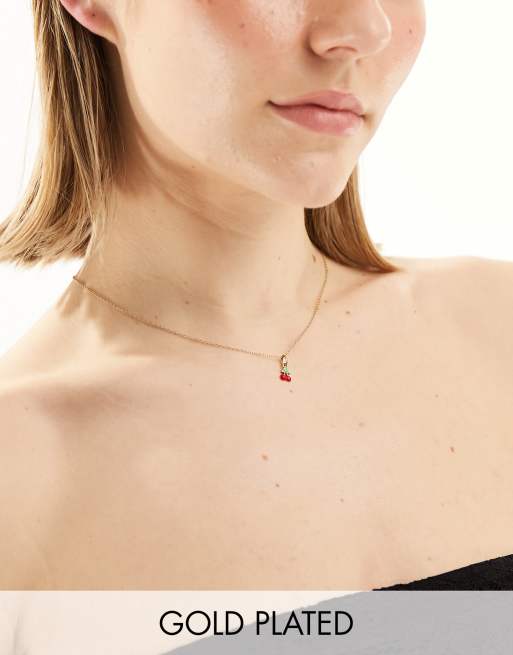 Seol + Gold - Collier en vermeil plaqué or 18 carats avec pendentif cerises