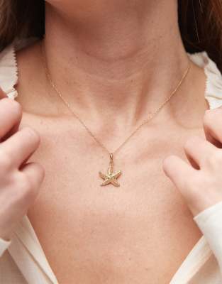 Collier Coquillage Femme Plaqué Or 18K - Pendentif étoile De Mer, Longueur Ajustable 42,5+7,5cm - Bijou D'été Léger, Hypoallergénique, Pour Plage Et Quotidien