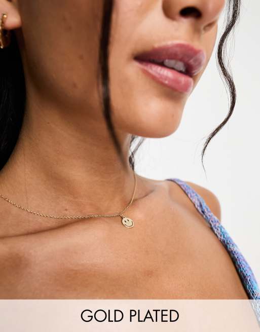 Seol + Gold - Collier en vermeil plaqué or 18 carats avec pendentif visage heureux