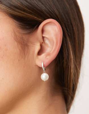 Seol + Gold - Créoles en argent massif avec pendant perle-Argenté