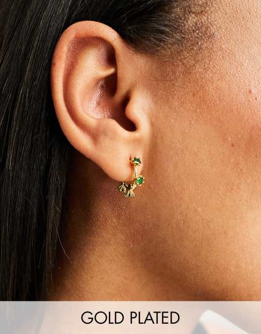 Seol + Gold - Créoles en vermeil plaqué or 18 carats avec zircon cubique pavé - Vert émeraude
