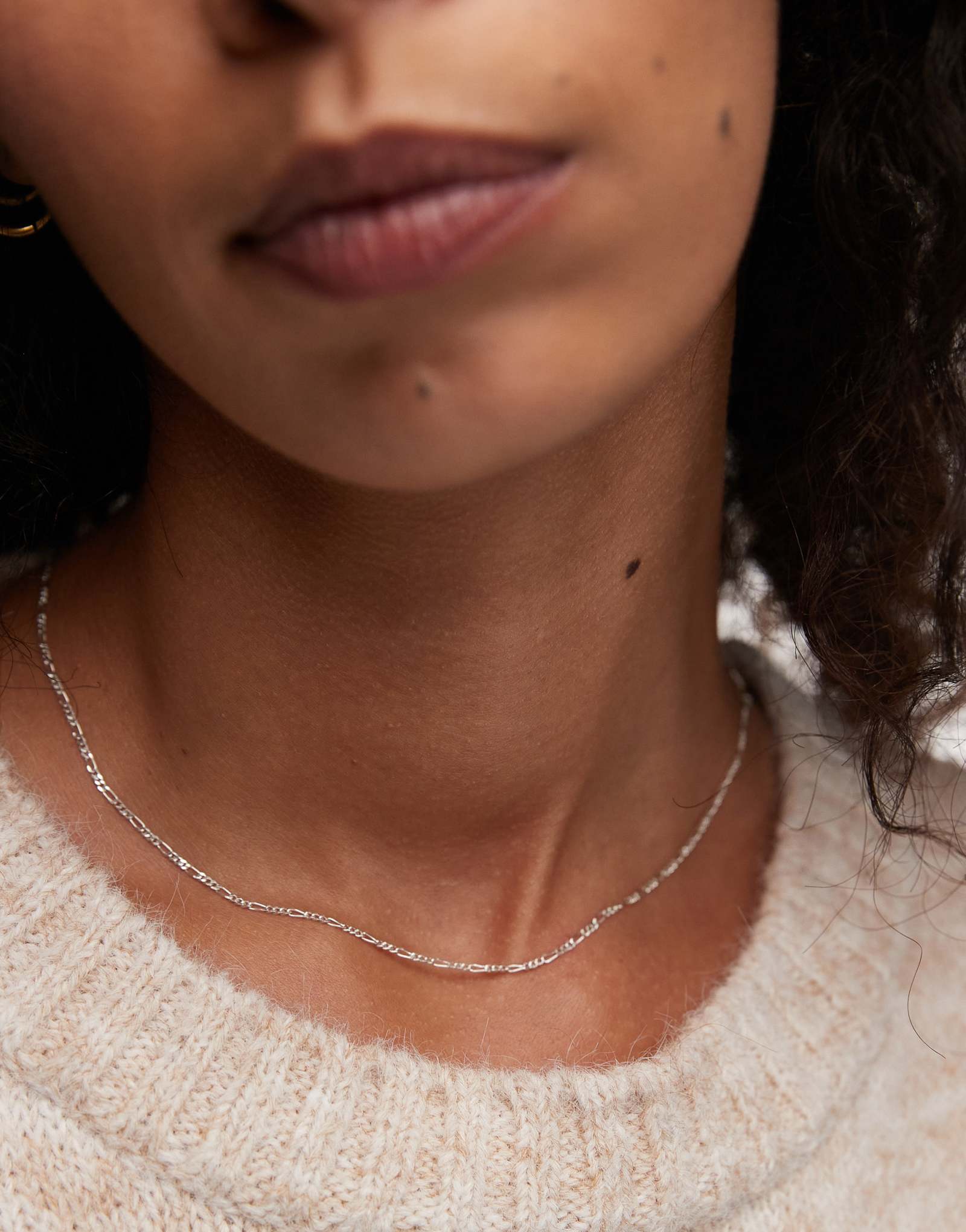 Колье Seol + Gold с тонкой цепочкой figaro из чистого серебра