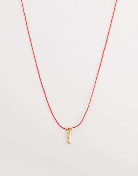 Seol + Gold fish pendant cord necklace in red and 18ct gold vermeil - view 1