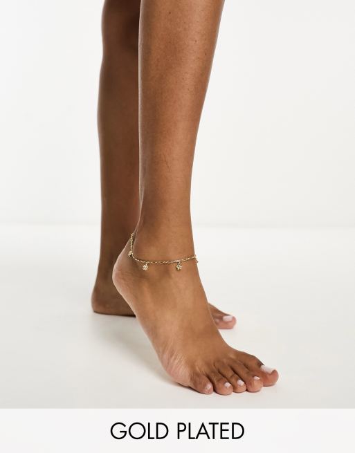 StyleBREAKER Damen Fußkettchen Mit Anhängern - Zarte Rosegold Kette 22 Cm