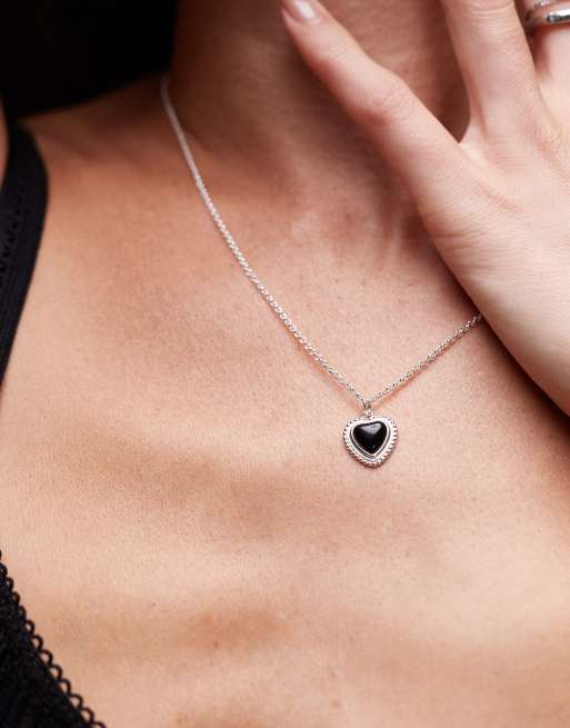 Seol + Gold – Halskette aus Sterlingsilber mit herzförmigem Onyx-Anhänger, 2 von 4