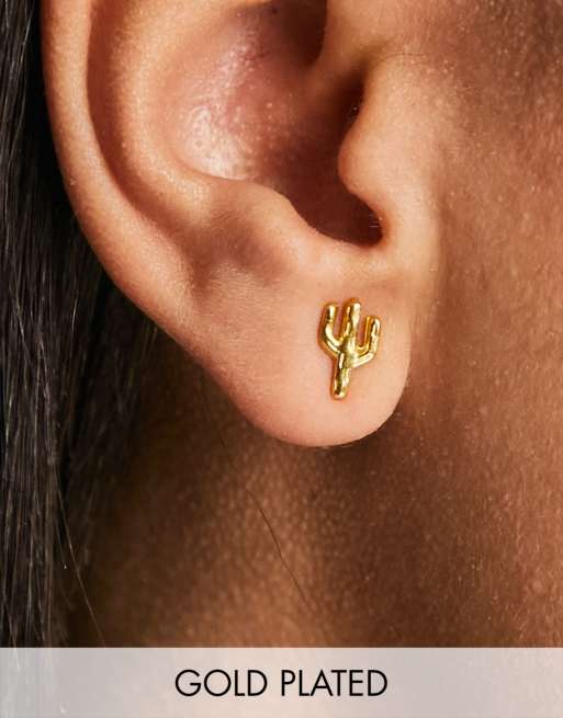 Seol + Gold - Orecchini a bottone a forma di cactus placcati in oro 18 ct