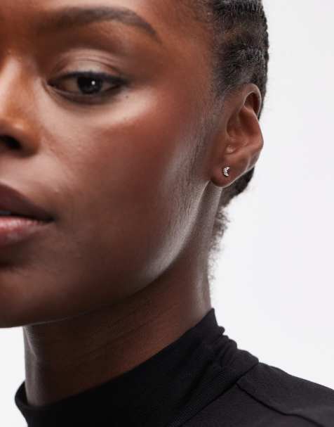 Seol + Gold - Orecchini a bottone in argento sterling a forma di luna con zirconia cubica - view 1