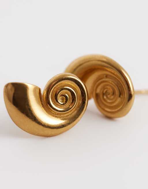 Seol + Gold - Orecchini a bottone in oro vermeil 18 kt a forma di conchiglia, 4 di 4