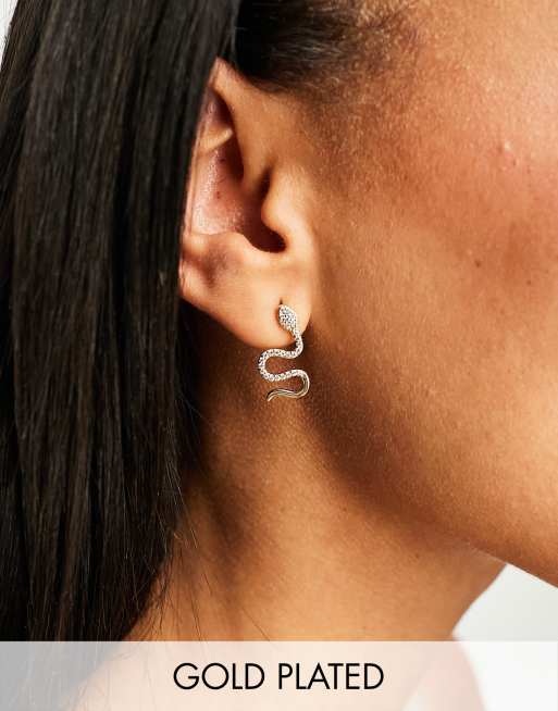 Seol + Gold - Orecchini a bottone placcati in oro 18 carati a serpente con zirconia cubica