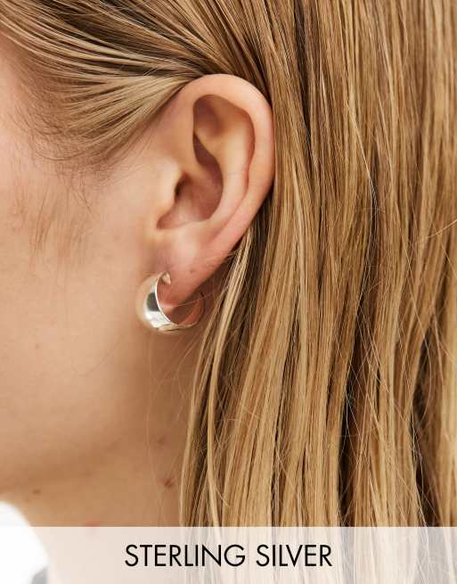 Seol + Gold - Orecchini a cerchio a mezzaluna in argento sterling con design spesso