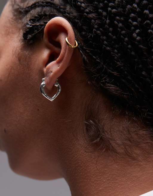 Seol + Gold - Orecchini a cerchio in argento sterling a forma di cuore 