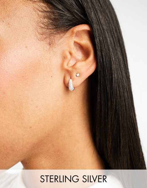 Seol + Gold - Orecchini a cerchio placcati argento sterling con zirconia cubica pavé 