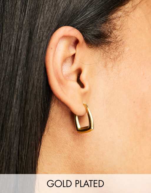 Seol + Gold - Orecchini a cerchio rettangolari placcati oro 18 k con bordi squadrati 