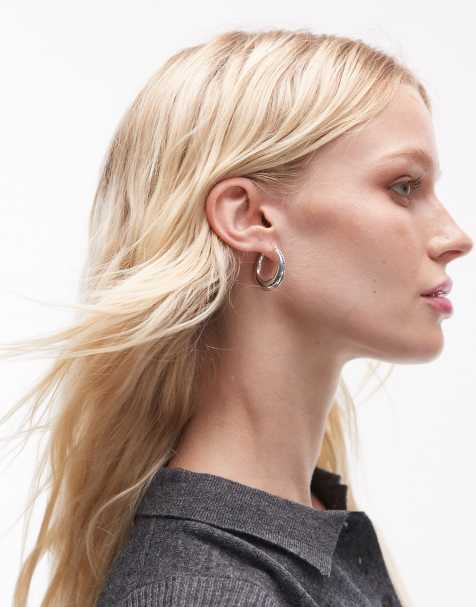 Seol + Gold - Orecchini a cerchio spessi in argento sterling con profilo stile corda - view 1