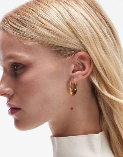 Seol + Gold - Orecchini a cerchio spesso con bordi effetto corda placcati in oro vermeil 18 ct 