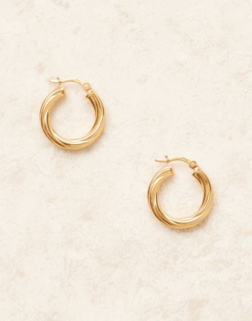 Seol + Gold - Orecchini a cerchio vintage placcati oro 18 k, 3 di 3