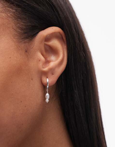 Seol + Gold pearl drop hoop earrings in sterling silver - view 1