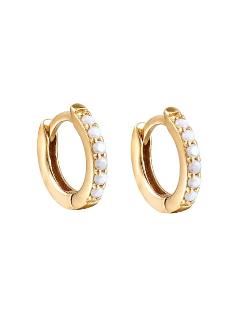 Seol + Gold pearl huggie hoop earrings in 18ct gold vermeil