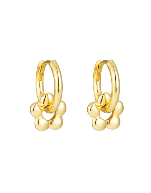 Seol + Gold puffed flower charm hoop earring in 18K gold vermeil