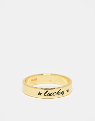 Seol + Gold - Ring aus 18-karätigem Goldvermeil mit „Lucky"-Gravur-Goldfarben