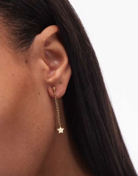 Seol + Gold star chain drop earrings in 18ct gold vermeil - view 1