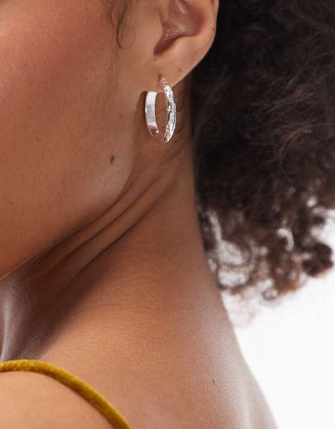 Seol + Gold star engraved large creole hoop earrings in sterling silver - view 1