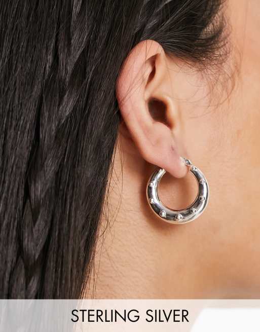 Seol + Gold sterling silver chunky dotted hoop earrings ASOS