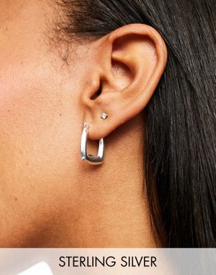Seol + Gold sterling silver edged rectangle hoop earrings  - ASOS Price Checker