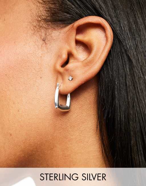 Silver rectangle deals hoop earrings