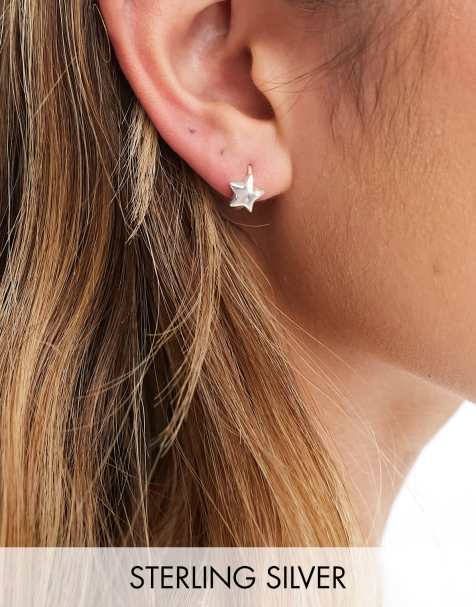 Seol + Gold sterling silver mini star hoop earrings  - view 1