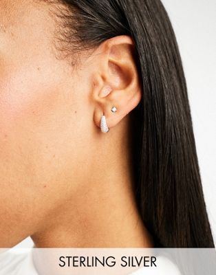 Seol + Gold sterling silver pave cubic zirconia hoop earrings  - ASOS Price Checker
