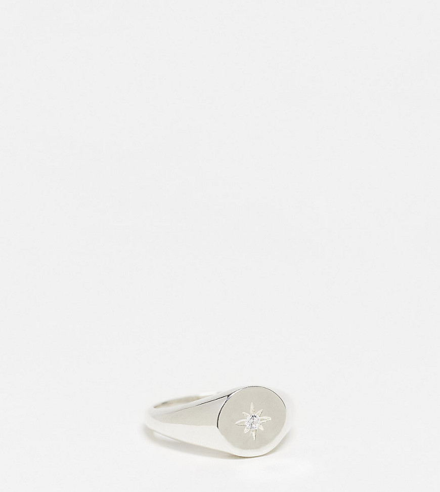 Seol + Gold sterling silver round signet ring with cubic zirconia