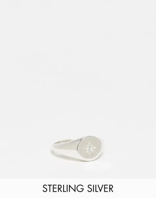 Seol + Gold sterling silver round signet ring with cubic zirconia